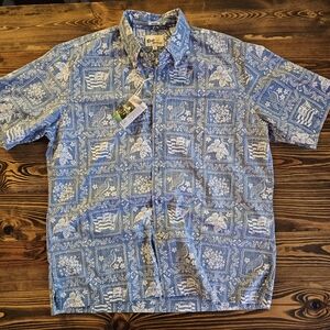 Reyn Spooner Blue and White Patterned Shirt